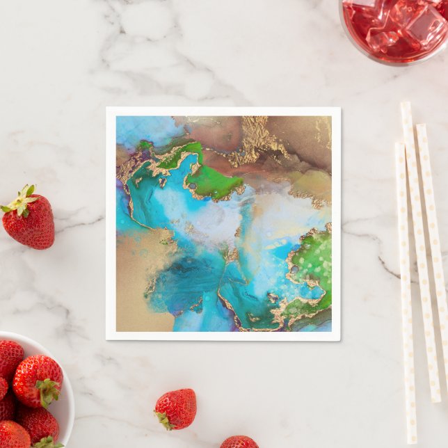 Geode faux guld blue lila grönt  stone agate chic pappersservett (Insitu)