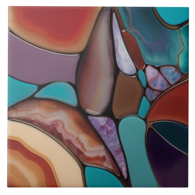 Geode - Faux Stached Glass Mosaic Abstrakt Art Kakelplatta (Framsidan)