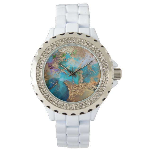 Geode fredsock färg faux guld blå marmor armbandsur (Framsida)