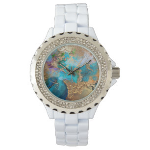 Geode fredsock färger faux guld blue agate marmor armbandsur