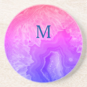 Geode Gemstone Agate Monogram Initialer Rosa Blue Underlägg