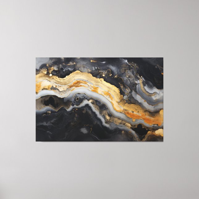 Geode Print in Black Guld Grått Goede Wall Art Canvastryck (Framsida)