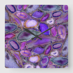 Geodes crystal mönster - Lila och Violet Fyrkantig Klocka