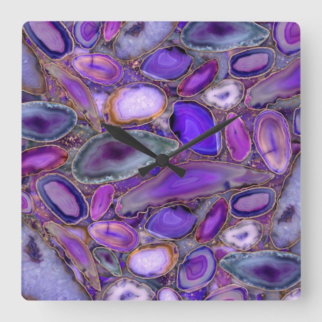 Geodes crystal mönster - Lila och Violet Fyrkantig Klocka (Framsida)
