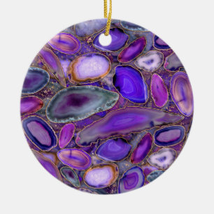 Geodes crystal mönster - Lila och Violet Julgransprydnad Keramik
