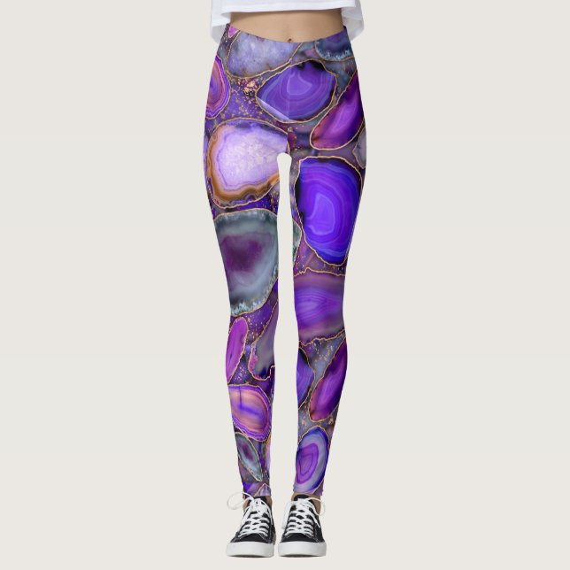 Geodes crystal mönster - Lila och Violet Leggings (Framsida)