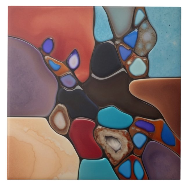 Geodes - Faux Stached Glass Mosaic Abstrakt Art Kakelplatta (Framsidan)