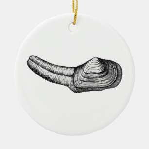 Geoduck mussla (den svartvita illustrationen) julgransprydnad keramik