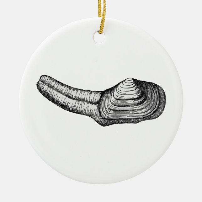 Geoduck mussla (den svartvita illustrationen) julgransprydnad keramik (Framsidan)