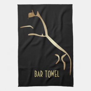 Geoglyph Pub Towel Black och Guld Uffington Horse Kökshandduk