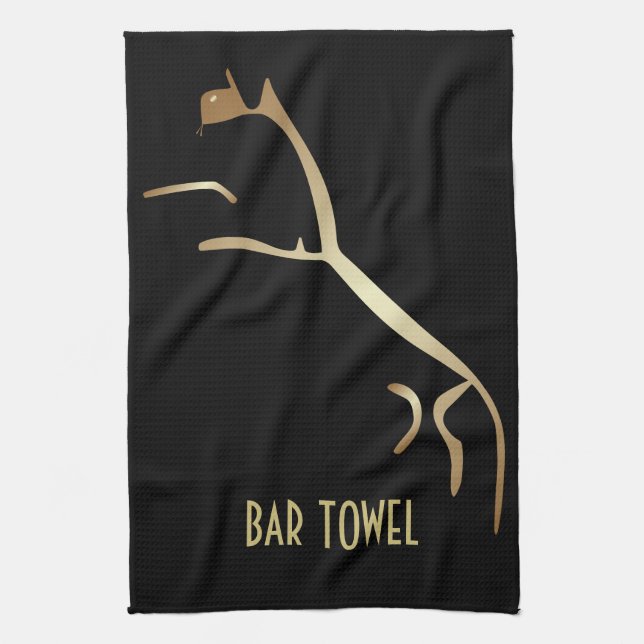 Geoglyph Pub Towel Black och Guld Uffington Horse Kökshandduk (Vertikal)
