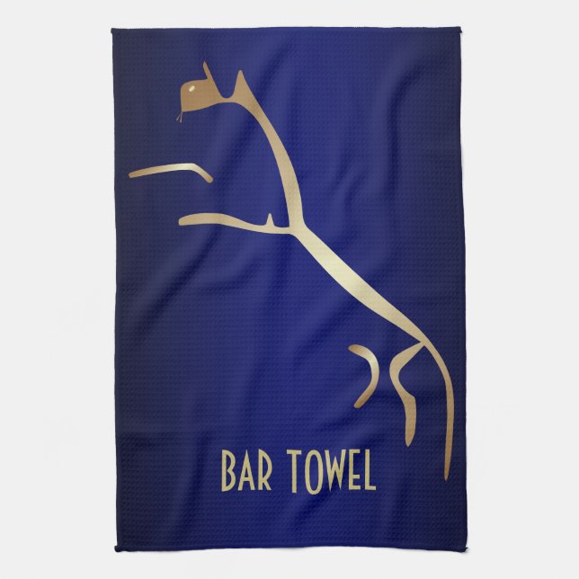 Geoglyph Pub Towel Blue och Guld Uffington Horse Kökshandduk (Vertikal)
