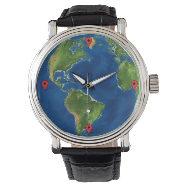 Geografi av Watercolor Earth globe geography 3D il Armbandsur (Framsida)