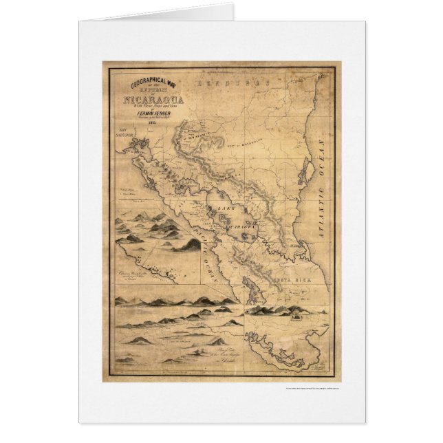 Geografisk Nicaragua karta 1855 Hälsningskort (Framsidan)