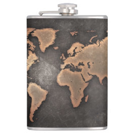 Geografiskt brunt läder i världskartan fickplunta