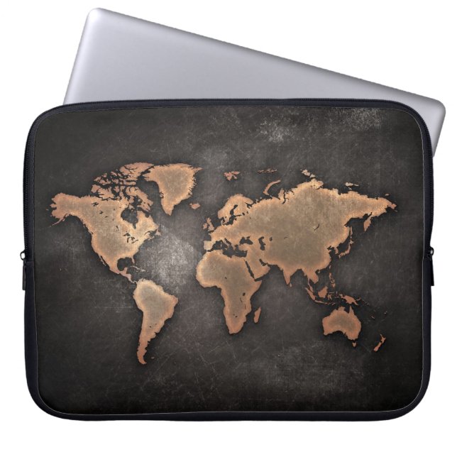 Geografiskt brunt läder i världskartan laptop fodral (Framsidan)