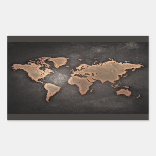Geografiskt brunt läder i världskartan rektangulärt klistermärke