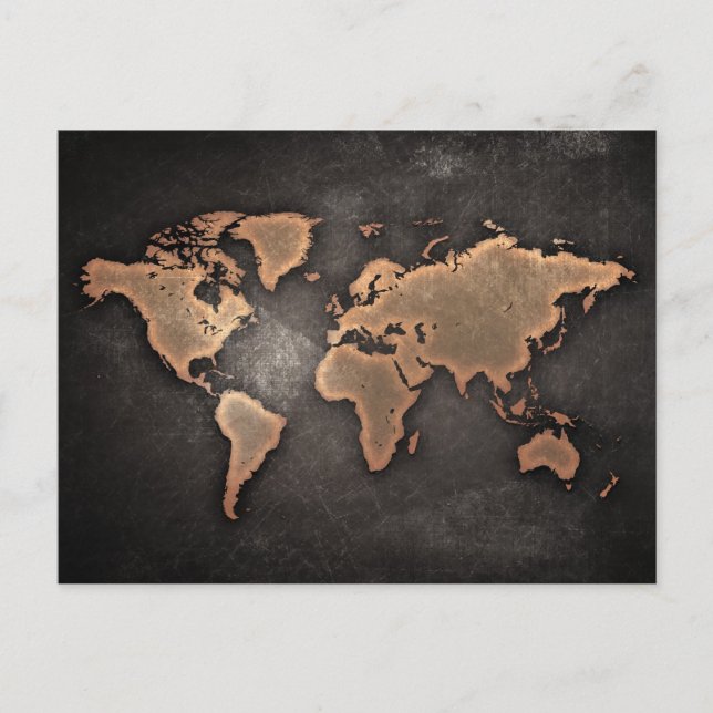 Geografiskt brunt läder i världskartan vykort (Framsida)