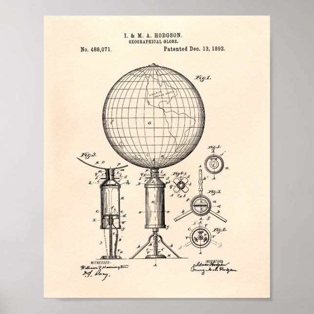 Geografiskt Globe 1892 Patent Art Old Peper Poster (Framsidan)