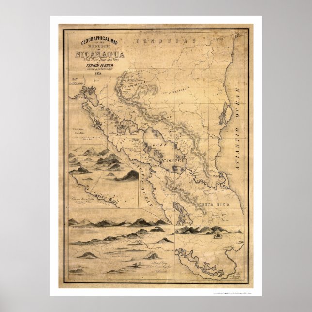 Geografiskt Nicaragua Karta 1855 Poster (Framsidan)