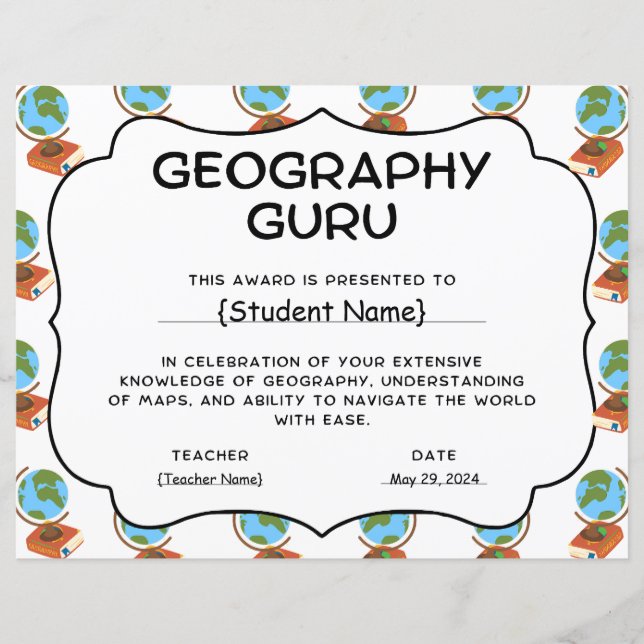 Geography Guru Student Recognition Award (Framsida)