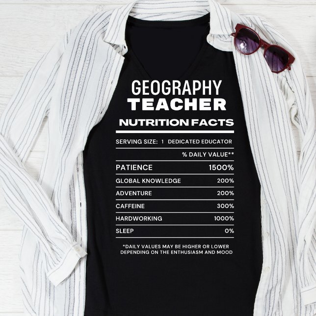 Geography Teacher Nutrition Facts Funny T-Shirt (Skapare uppladdad)