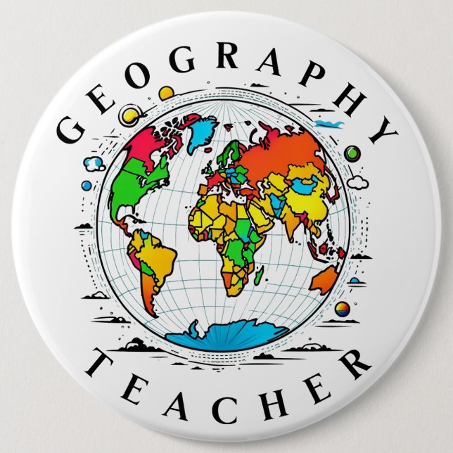 Geography Teacher Round Badge med färgfull Globe Knapp (Framsida)