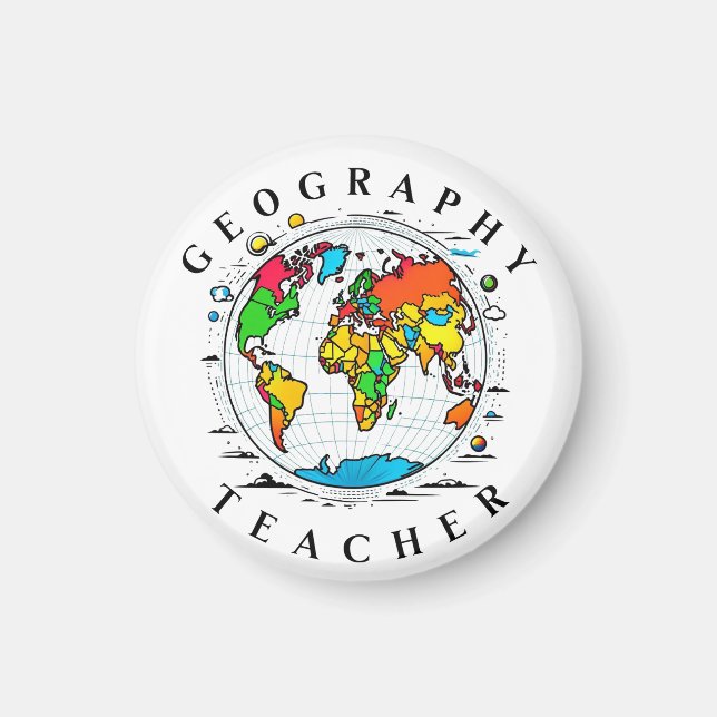 Geography Teacher Round Badge med färgfull Globe Magnet (Framsidan)