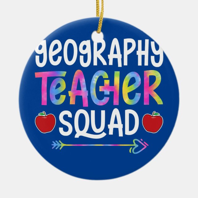 Geography Teacher Squad First Day of School Tie Julgransprydnad Keramik (Framsidan)