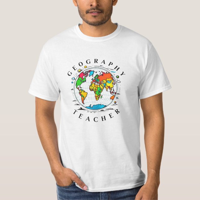 Geography Teacher text med färggrafik Globe Graphi T Shirt (Framsida)