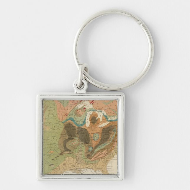 Geol karta US Fyrkantig Silverfärgad Nyckelring (Framsidan)