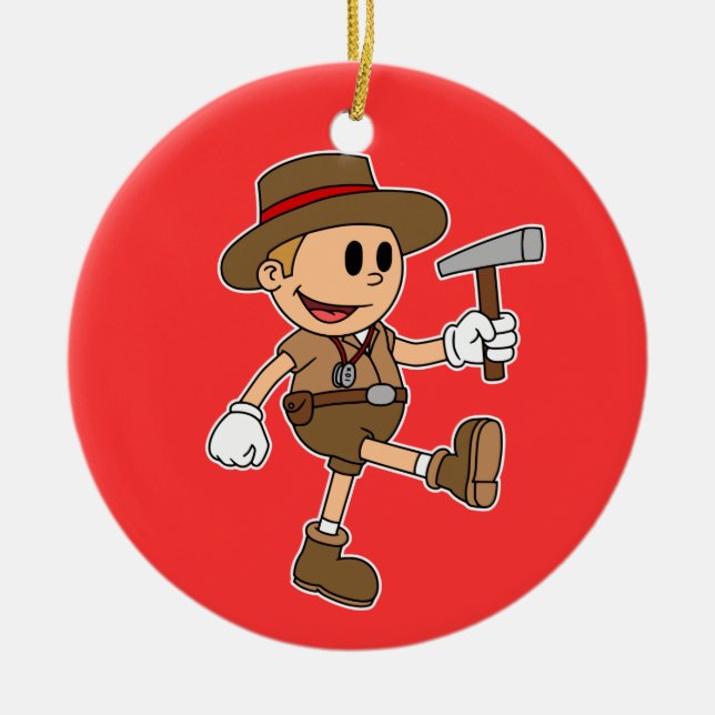 Geolog för Retro-Tecknad (lägg till ditt namn) Julgransprydnad Keramik (Framsidan)