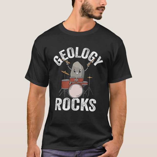 Geolog Pun Sten spelar Drums Funny Jokes Geolo T Shirt (Framsida)