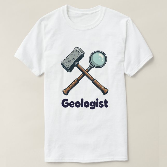 Geolog Verktyg - Sten Hammer och förstoringsglas T Shirt (Design framsida)