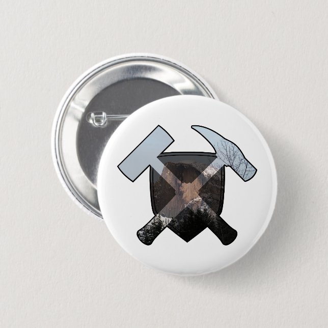 Geologens bergshammare och Half Dome-logotyp Knapp (Framsida & baksida)