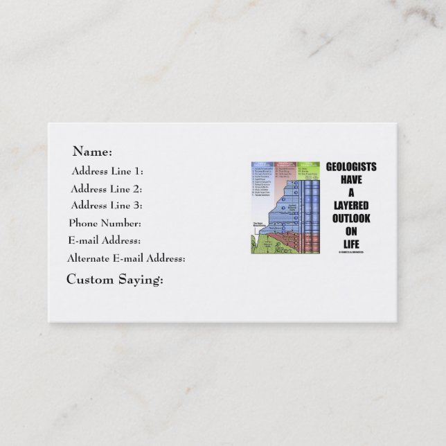 Geologer har en i lager livsåskådning (humorn) visitkort (Framsida)