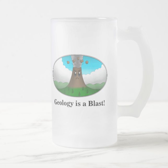 Geologi är en Blast! Tecknad Volcano Frostat Ölglas (Höger)