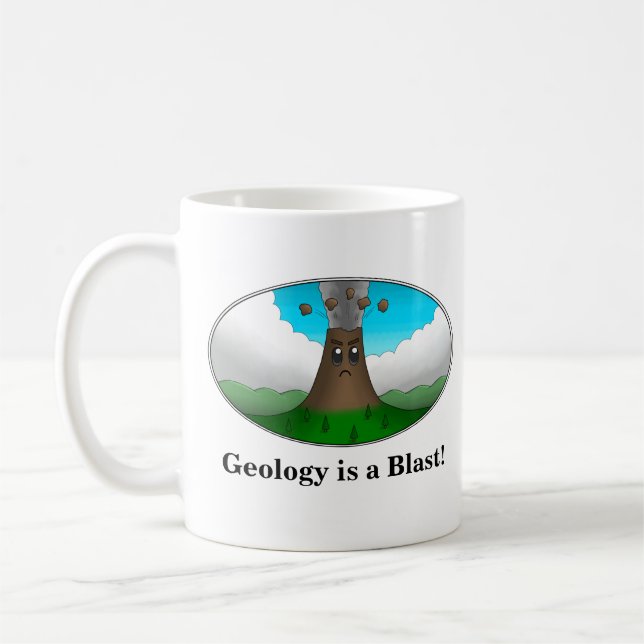 Geologi är en Blast! Tecknad Volcano Kaffemugg (Vänster)