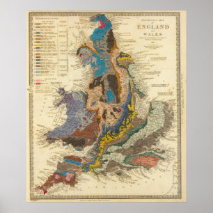Geological karta, England, Wales Poster