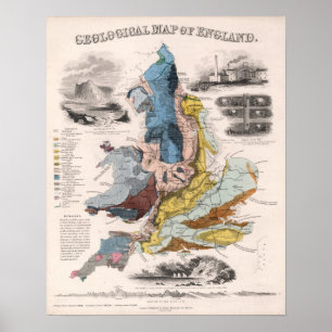 Geological Karta i England Poster