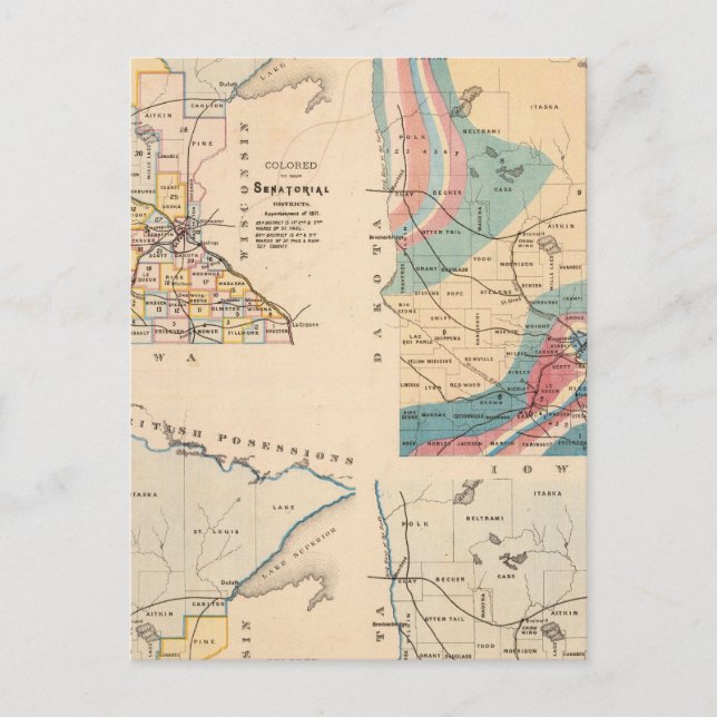 Geological karta i Minnesota av NH Winchell Vykort (Framsida)