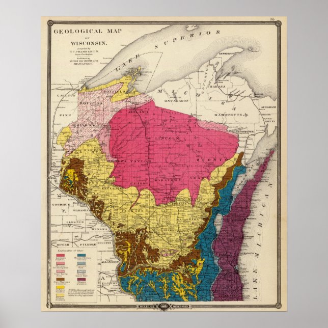 Geological karta i Wisconsin Poster (Framsidan)