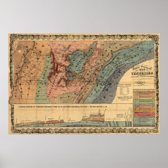 Geological Karta of Tennessee (1866) Poster (Framsidan)