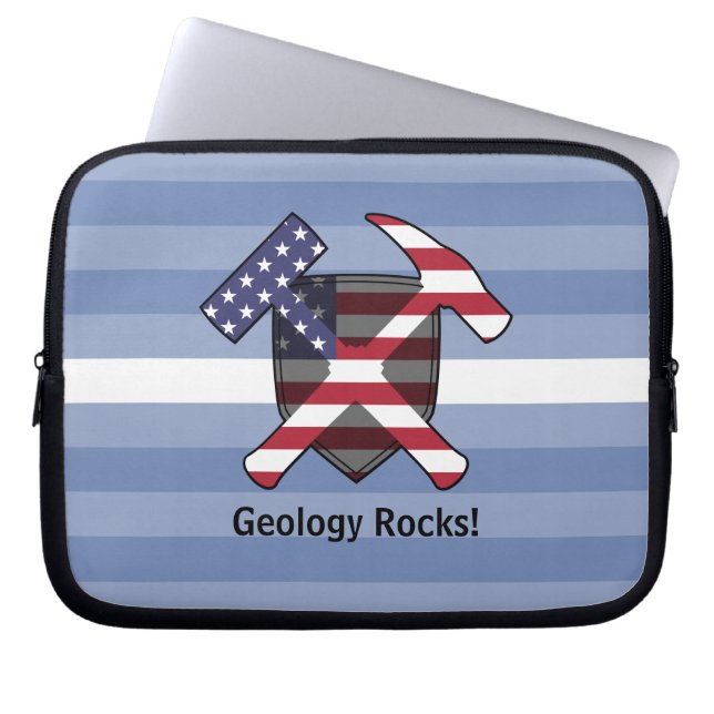 Geologins Sten Hammer-Logotyp med amerikanska Flag Laptop Fodral (Framsidan)