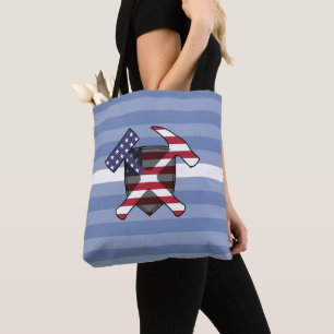 Geologins Sten Hammer-Logotyp med amerikanska Flag Tygkasse