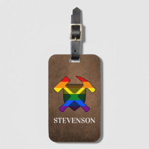 Geologins Sten Hammer och HBT Rainbow Flagga Logot Bagagebricka