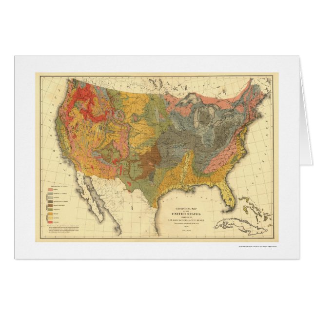 Geologisk karta av USA 1872 Hälsningskort (Framsidan Horizontal)