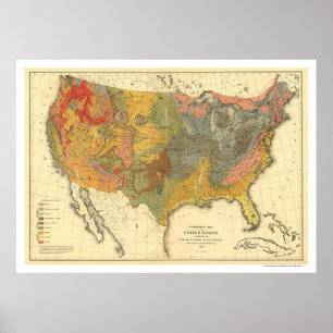 Geologisk karta av USA 1872 Poster