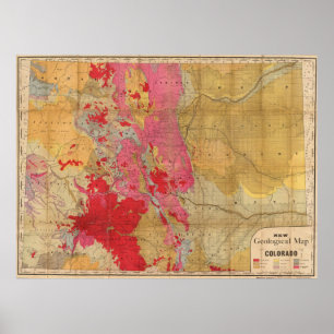 Geologisk karta för vintage av Colorado (1879) Poster