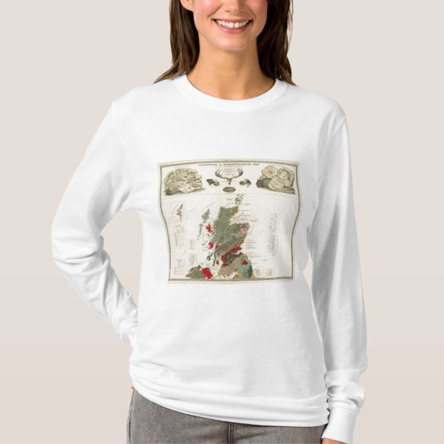 Geologiska palaeontological kartabrittöar t-shirt (Framsida)